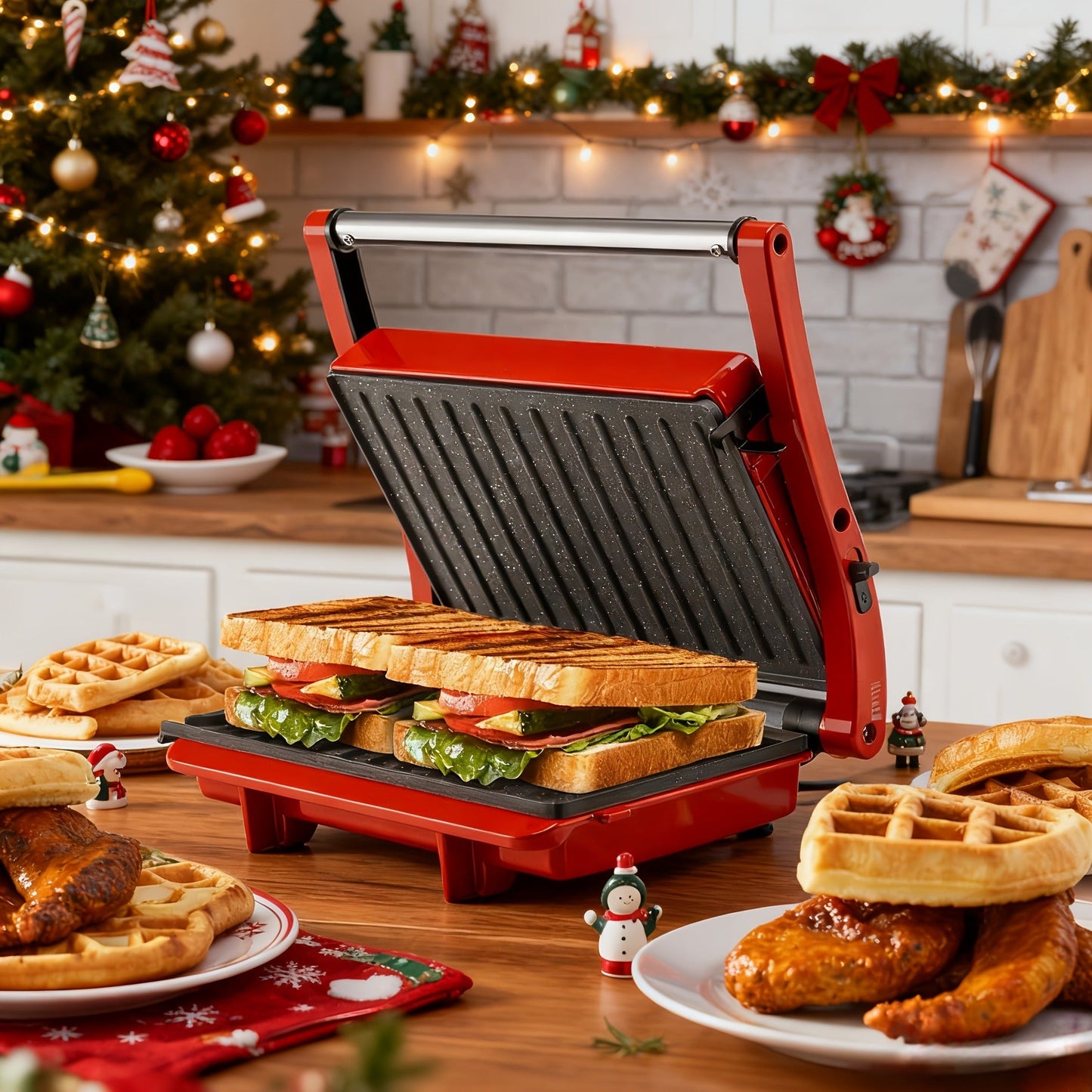 Sandwich Maker 3-in-1 Mini Indoor Grill & Panini Press, Non-Stick 180° Opening, Floating Hinge, 60-Min Timer