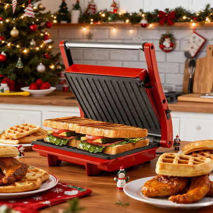 Sandwich Maker 3-in-1 Mini Indoor Grill & Panini Press, Non-Stick 180° Opening, Floating Hinge, 60-Min Timer