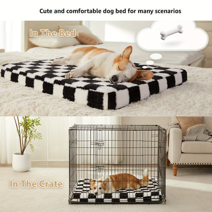 Orthopedic Dog Bed with Removable Washable Cover – Non-Slip Bottom, Black & White Plaid, Soft Memory Foam Dog Sofa Bed