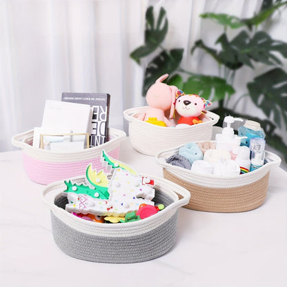 Cotton Rope Storage Baskets with Handles in 2- or 4-Pack Oval Color Options for Shelves and Rooms
