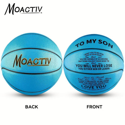 Engraved Basketball Gift for Grandson & Son – Size 7 PU Indoor Outdoor with Pump, Inspirational Message, Birthday Christmas Gift