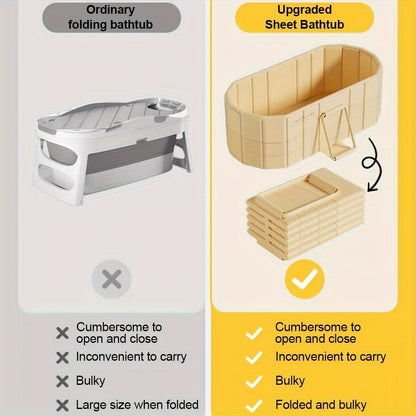 Foldable Portable Hot Tub & Ice Bath Soaking Tub, Large Freestanding Bathtub, Dual Drainage, Home & Outdoor Cold Plunge Tub