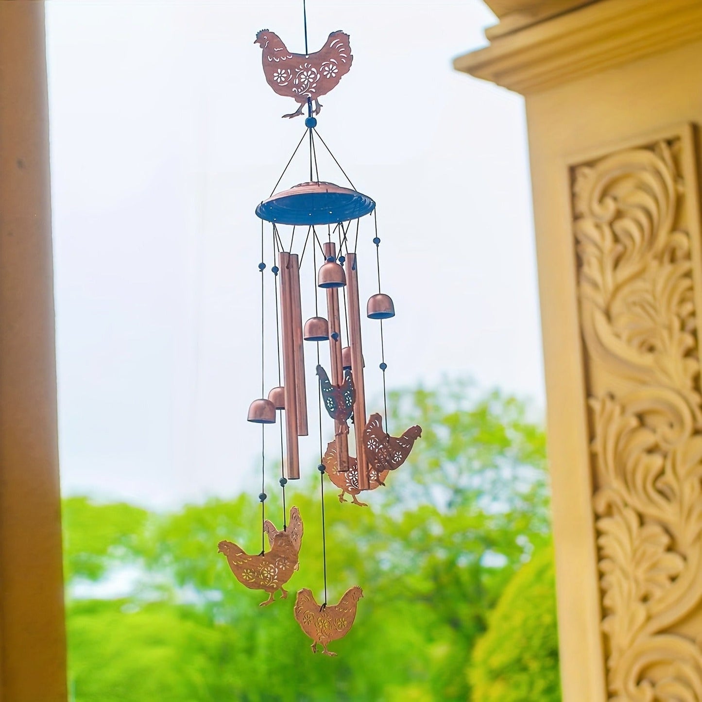 Wind Chime Outdoor Chicken Farmhouse Decor – Aluminum Tube Soothing Sound Garden Porch Patio Hanging Ornament
