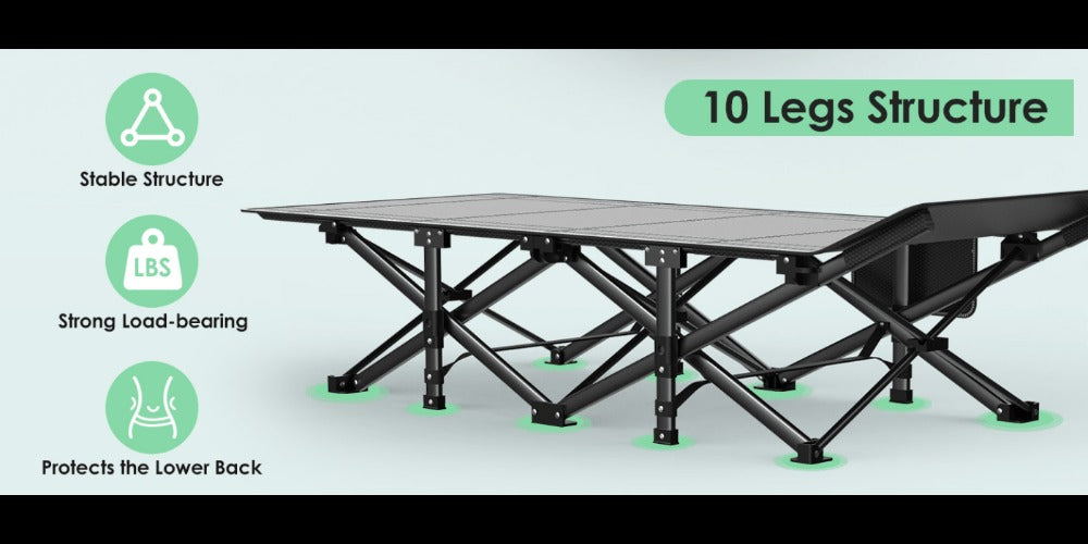 Folding Camping Cot Bed for Adults – Heavy Duty Double Layer Oxford Portable Camp Cot with Soft Pad & Carry Bag for Camping, Beach