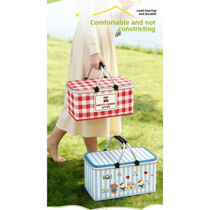 Insulated Picnic Box with Aluminum Frame – Collapsible Thermal Camping Storage Basket for Outdoor Picnic, BBQ