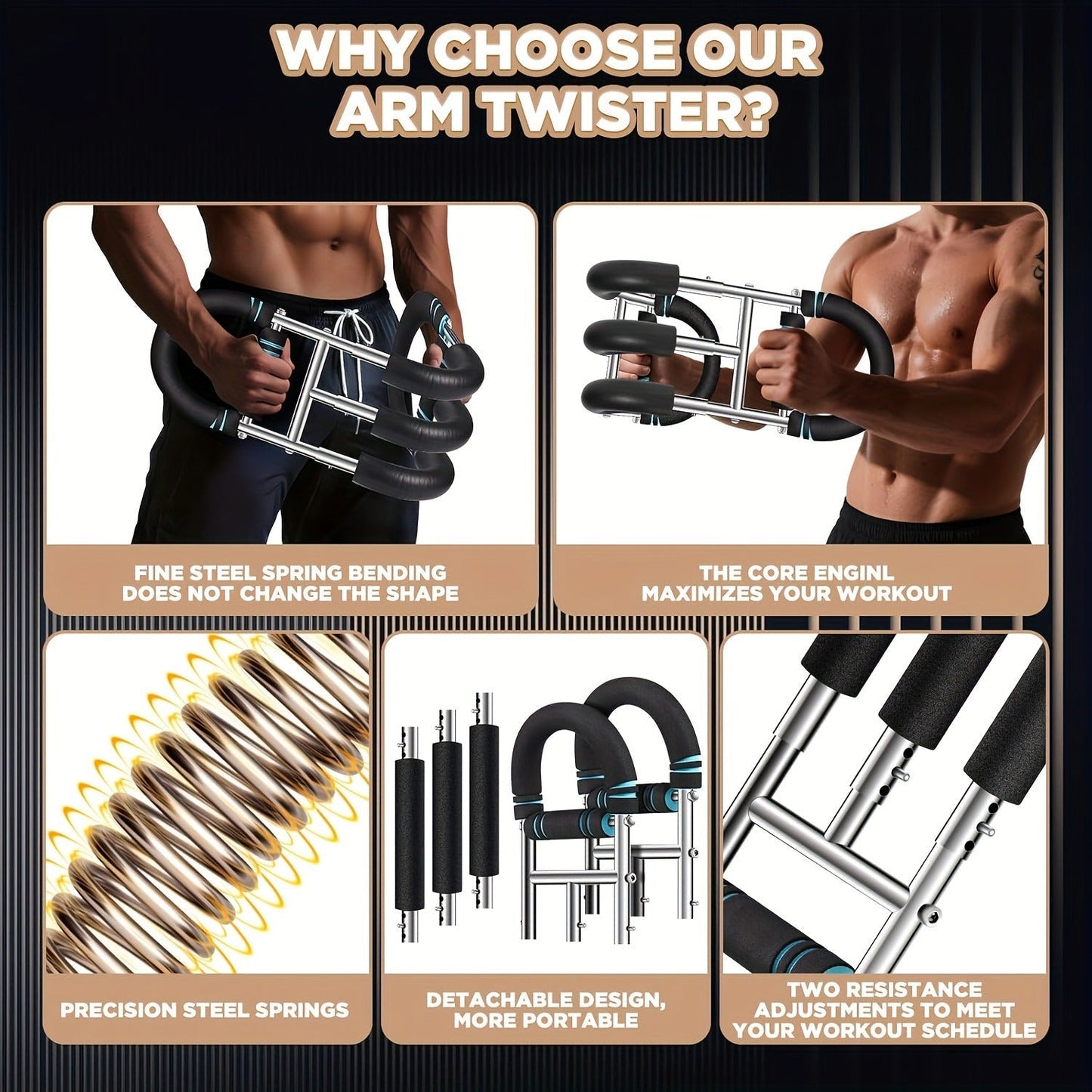 Arm Strength Trainer Three-Bar Chest Expander, Adjustable Multi-Level Resistance, Portable Detachable Forearm & Chest Workout Device