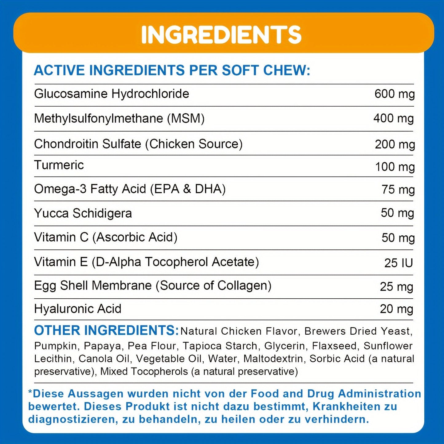 Chicken-Flavor Dog Supplement Soft Chews with Glucosamine, Chondroitin, MSM and Vitamins, 120 Count