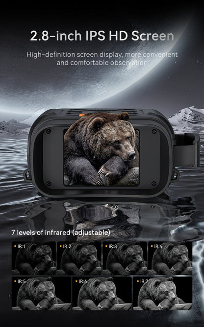 Black Digital Night Vision Binoculars without Memory Card, 2.8-Inch Screen, 10X Digital Zoom and Seven IR Levels