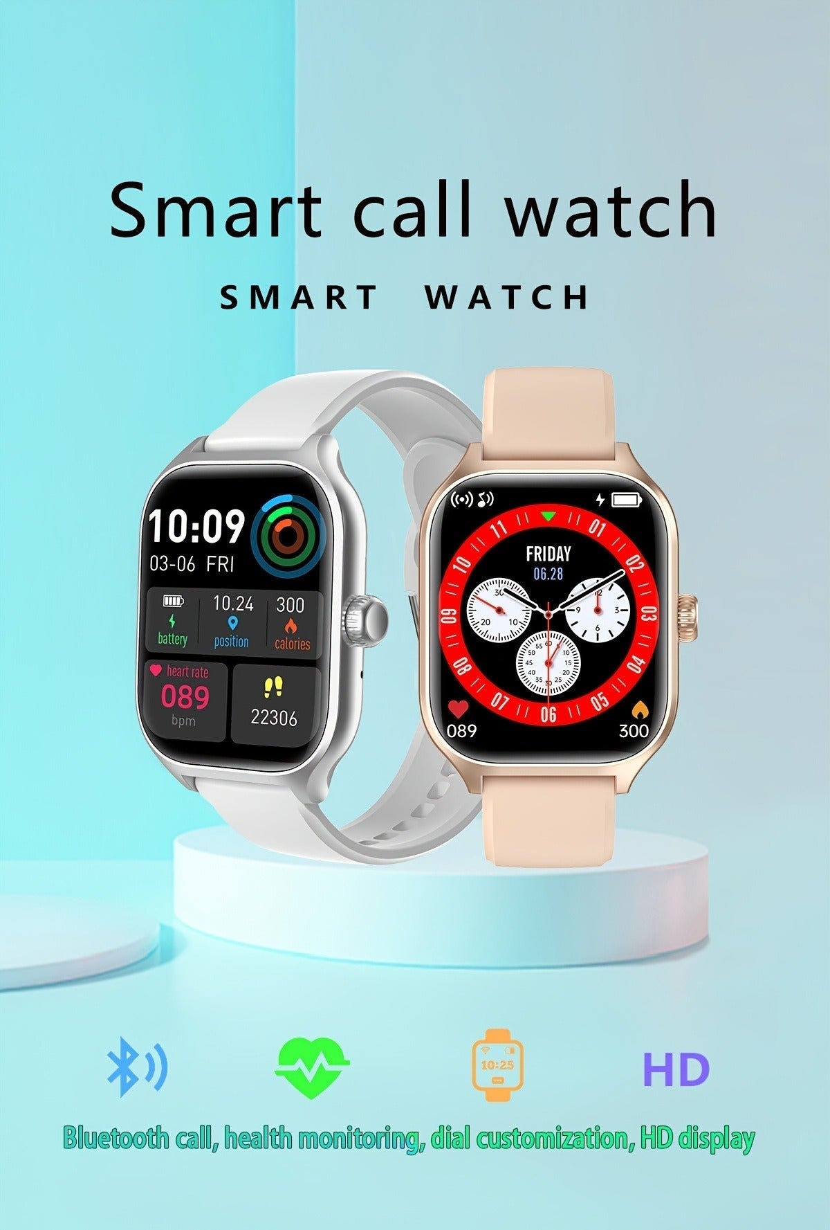 Smart Watch 1.83-Inch Touch Display with Bluetooth Calling, Music Control and Black Silicone Band