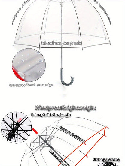 Clear Dome Bubble Umbrella 2 Pack Windproof Rainproof Auto Open 47 Inch Wide Canopy 8-Rib PVC Transparent Umbrella for Weddings Proms