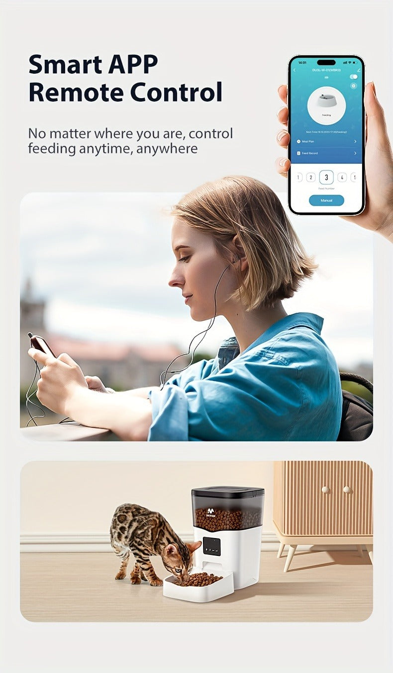 Smart WiFi Automatic Pet Feeder 101oz – App Control, Up to 10 Meals Per Day, HD Camera Option with 2.4G & 5G, Voice Assistant Compatible