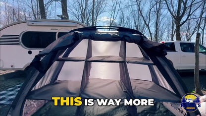 Camping Tent Organizer 9-Shelf with Zippered Flap – Hanging Storage Rack for Shoes, Gear & Dining, Fits Most Tents, Brown & Gray