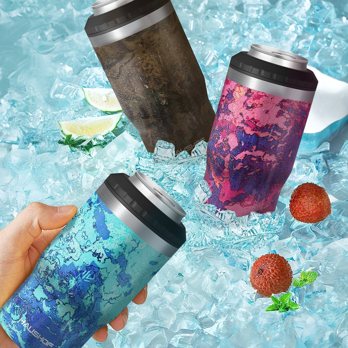 Can Cooler Insulated Stainless Steel 4-in-1 for 12 oz Standard Slim Can & Beer Bottle – Double Wall Sweat-Proof Beer Koozie for Camping