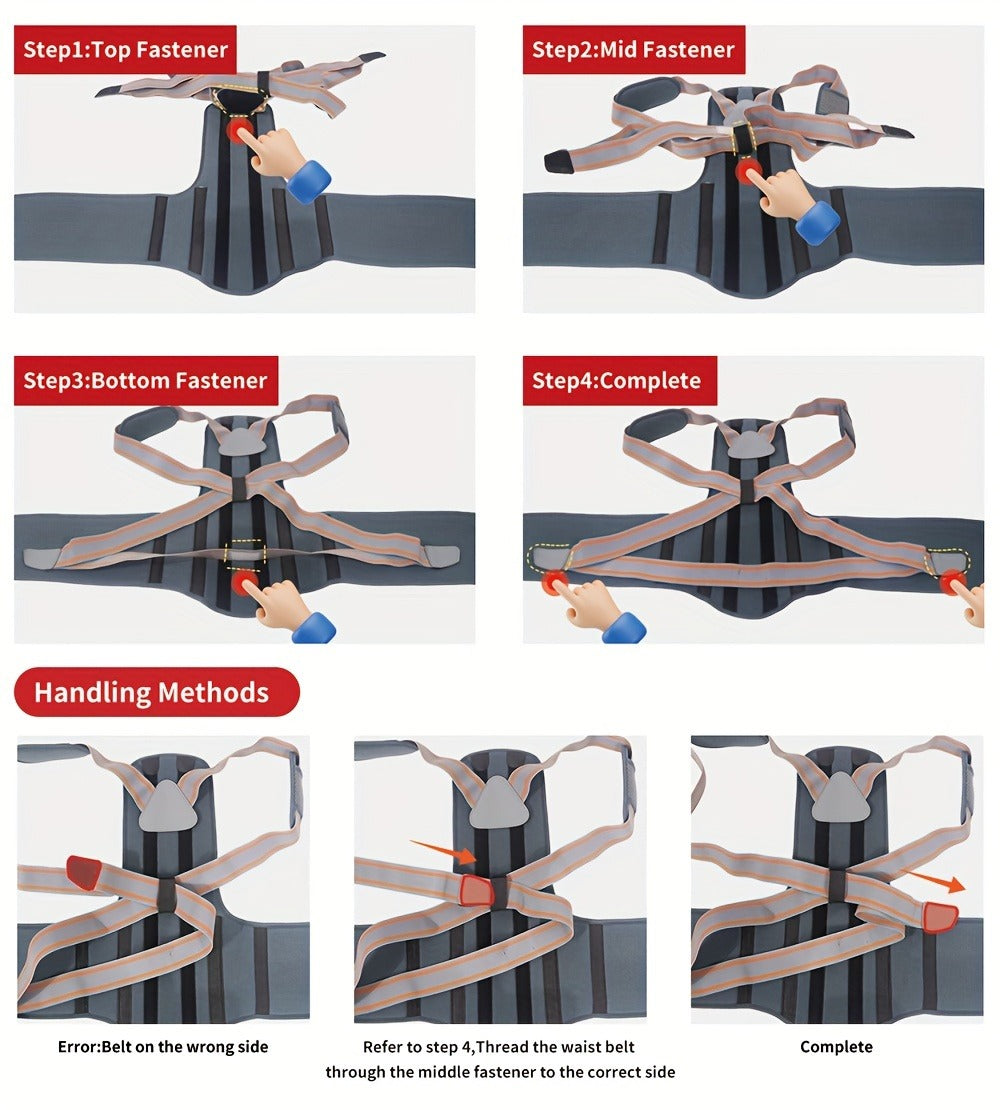 Adjustable Full-Back Posture Brace with Cross Straps, Support Panel and L or XL Fit Options