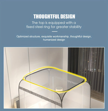 Mosquito Net Canopy Bed, Yurt Style 360° Full Coverage, Stainless Steel Frame, Easy Open Design for Bedroom