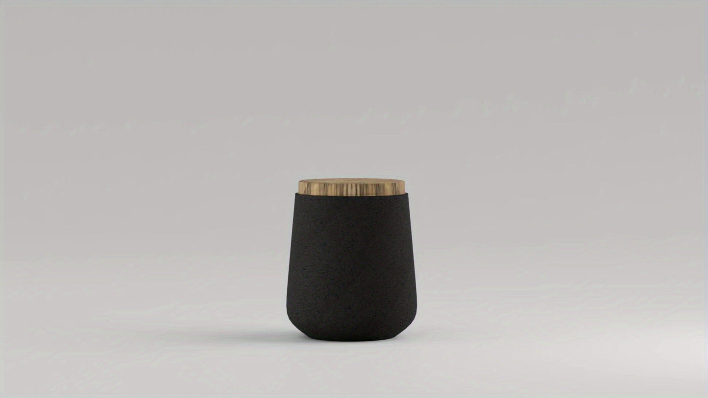 Outdoor Side Table 17-Inch Concrete Design with Wood-Look Top in Black, Hourglass and Compact Options