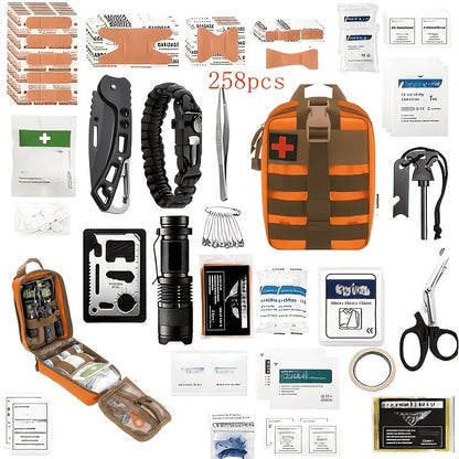 Outdoor Survival Gear Set 11/13/258-Piece – Professional Emergency Kit with Fire Starter & Compass | Multi-Tool Outdoor Equipment