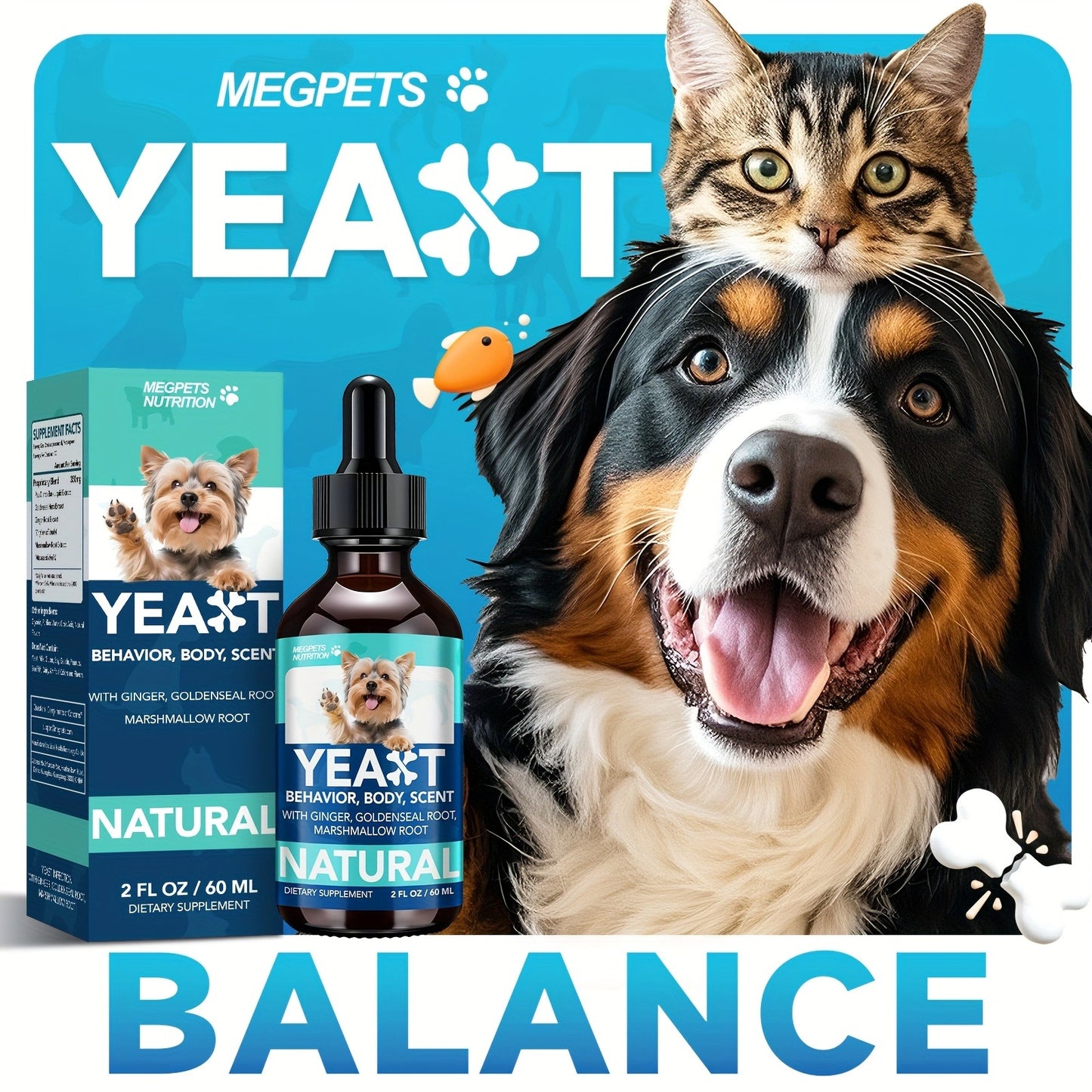 Yeast Supplement Drops for Dogs & Cats – No Odor Formula with Pau D’Arco Bark & Goldenseal Herb Liquid Extract | Easy-to-Use Pet Antifungal