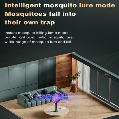 2-in-1 Mosquito Trap Lamp & Retractable Electric Fly Swatter Racket, USB Rechargeable Base