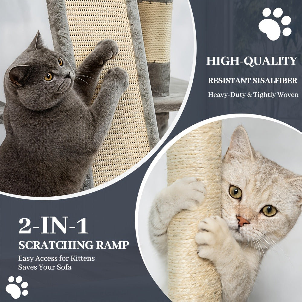 Large Multi-Level Cat Tower with Two Condos, Three Perches, Hammocks and Six Gray, Beige or Taupe Configurations