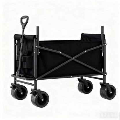 Foldable Utility Wagon Cart 550 lbs, Collapsible Outdoor Cart with Bench Seat & All-Terrain Wheels