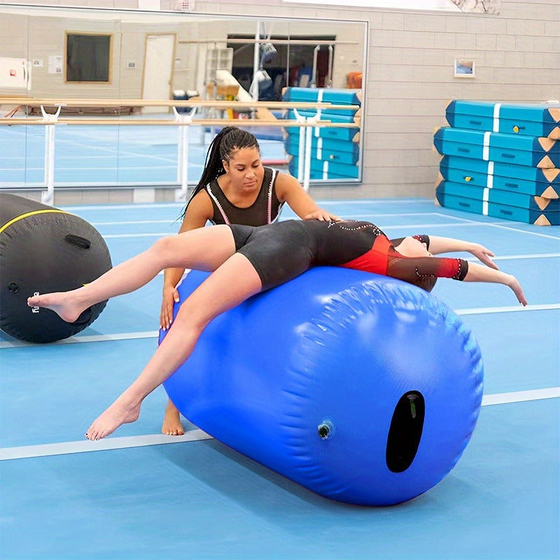 Inflatable Gymnastics Air Barrel Roll with Handle & Air Pump – Circular Air Cushion Tumbling Mat for Home Gym, Yoga