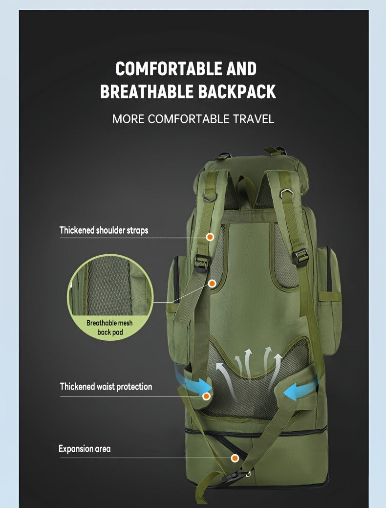 100L-Labeled Tall Tactical Rucksack with Roll-Top Compartment, Lower Pouch and Five Color Options