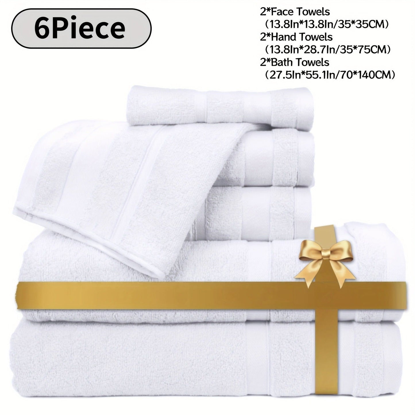 Towel Set 6 or 10 Piece Pure Cotton Bath Towels in Grey, Blue, White or Yellow for Home, Gym and Travel