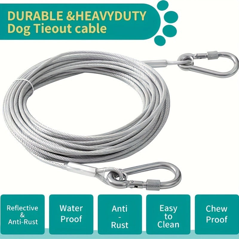Stainless Steel Dog Leash Reflective Rust-Resistant Heavy Duty Cable Tie-Out for Medium Large Dogs Outdoor Yard Camping 3XL 4XL