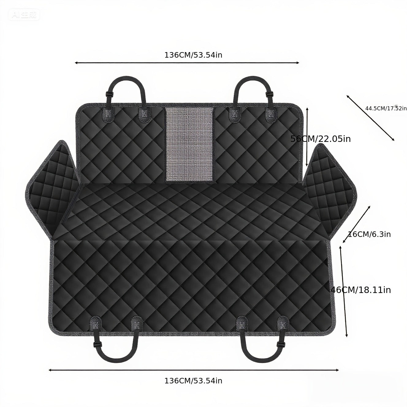 Quilted Dog Car Back Seat Cover with Side Flaps, Mesh Window and Six Color or Pink Mat Bundle Options