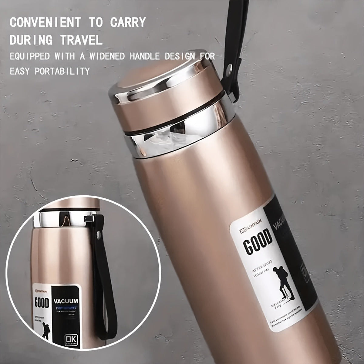 Insulated Water Bottle 1000ml 316 Stainless Steel – Double Wall Vacuum Flask with Leak-Proof Lid, Wide Mouth