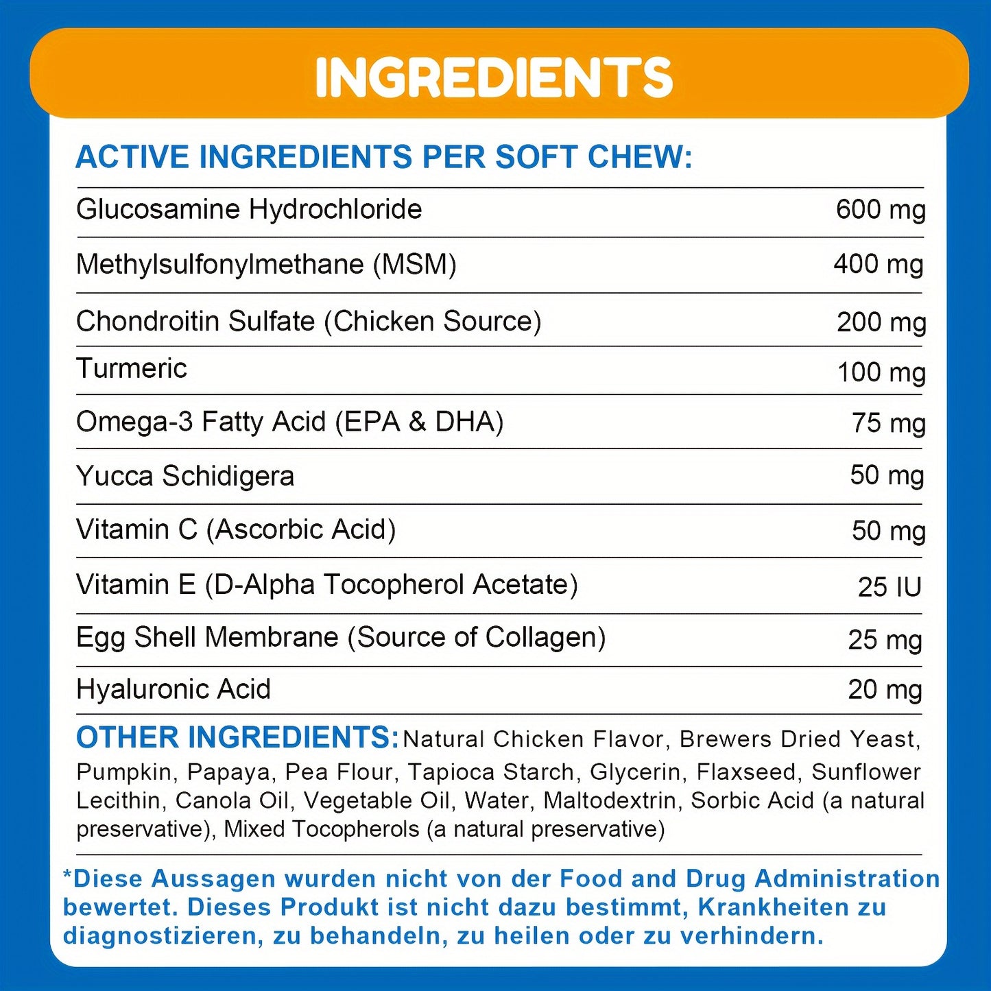 Dog Glucosamine Joint Supplement Chews 120ct | Chicken Flavor Soft Chews with Glucosamine, Chondroitin, MSM & Vitamins for Hip & Joint