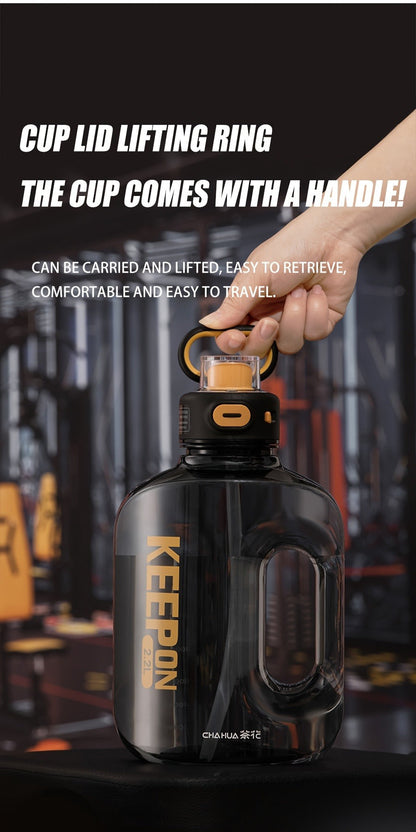 Large Sports Water Bottle with Straw Lid Handle 1500ml 2200ml Leak-Proof Lockable Food-Grade PP PC Hydration Bottle for Gym Fitness Hiking