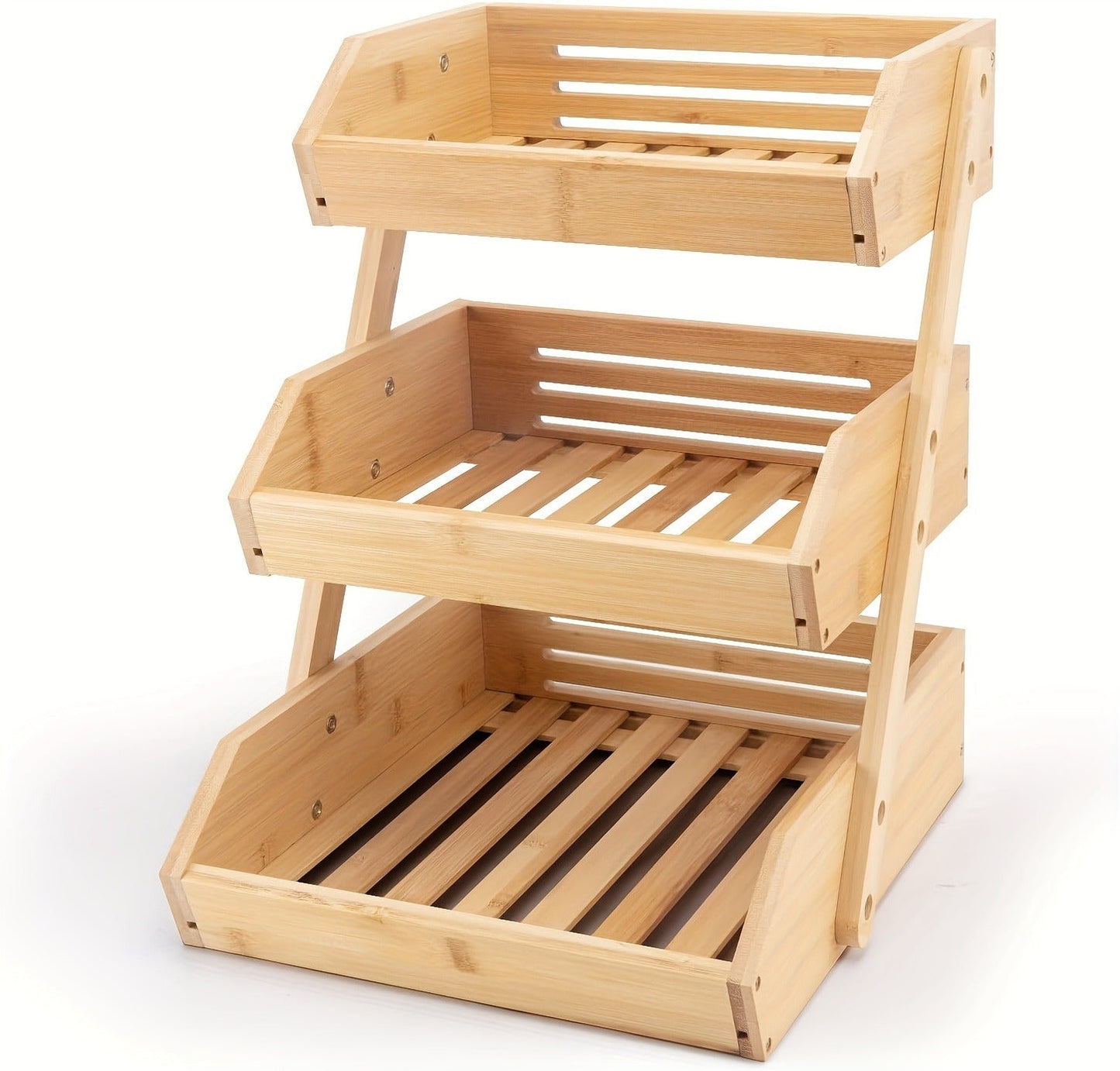 Fruit Basket Stand 2 & 3 Tier Wooden Countertop Organizer Large Capacity Kitchen Storage for Fruits Vegetables Bread Produce with Banana