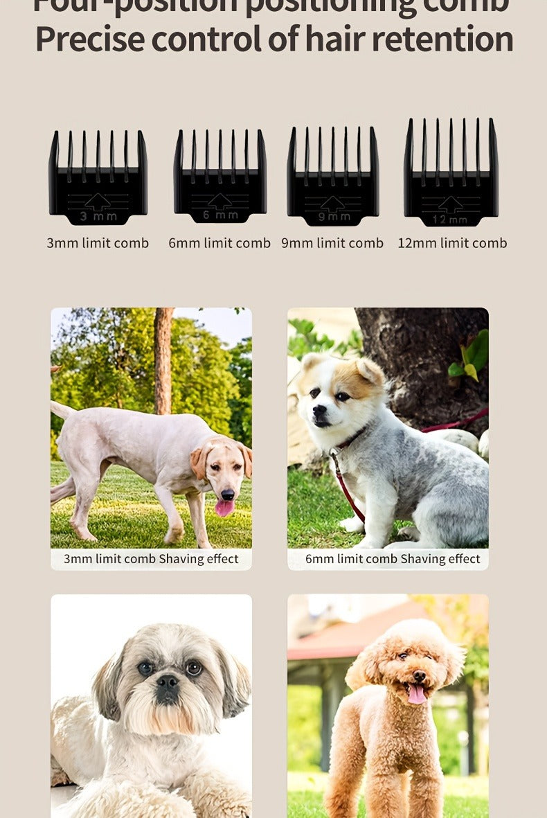 Pet Grooming Clippers Rechargeable with LED Display – Cordless Electric Dog Cat Hair Clipper, Detachable Blades 4 Guide Combs Low Noise