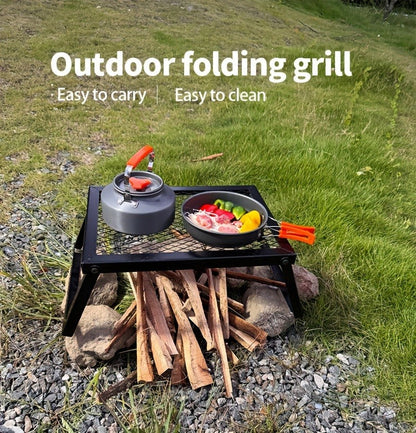 Portable Camping Bonfire Grill with Storage Bag – Heavy Duty Iron Barbecue Rack for Outdoor Picnic, RV Party & Firewood Heating