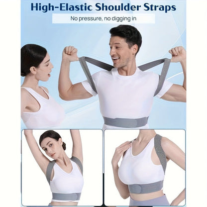 Grey Adjustable Posture Brace with Shoulder Straps and S, M, L or XL Size Options for Daily Routines