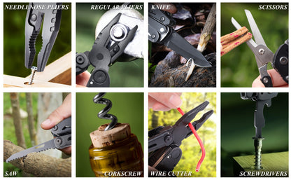 18-in-1 Stainless Steel Multitool Pocket Knife – Pliers, Scissors, Saw, Corkscrew & 9 Screwdrivers with Safety Lock & Nylon Sheath