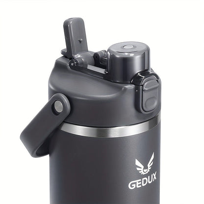 GEDUX Stainless Steel Water Bottle with Handled Lid and Removable Cup in 32oz or 40oz and Nine Styles