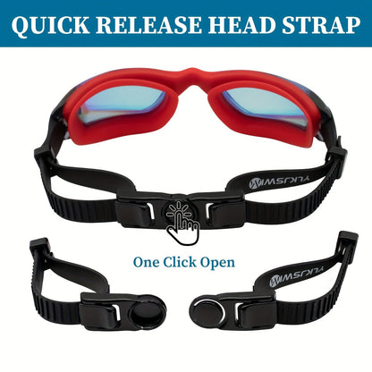 Two-Pack Mirrored Swim Goggles with Adjustable Split Straps and Black-White or Red-Blue Color Sets