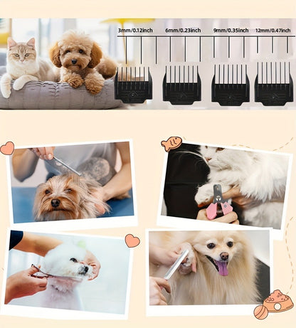 Pet Hair Clipper Cordless Adjustable Comb – Silent Low Noise Rechargeable Electric Dog Cat Grooming Scissors Set, Multiple Style Options