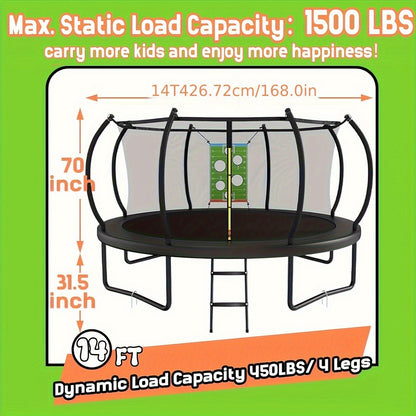 Outdoor Trampoline with Safety Enclosure Net Football Toss Game 8 10 12 14FT Round Backyard Trampoline for Kids Adults Indoor Outdoor Party