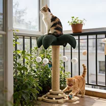 Cat Scratching Post Sisal Vertical Clown Hat Design, Wear-Resistant Cat Scratch Board with Cat Climbing Frame & Teaser Toy