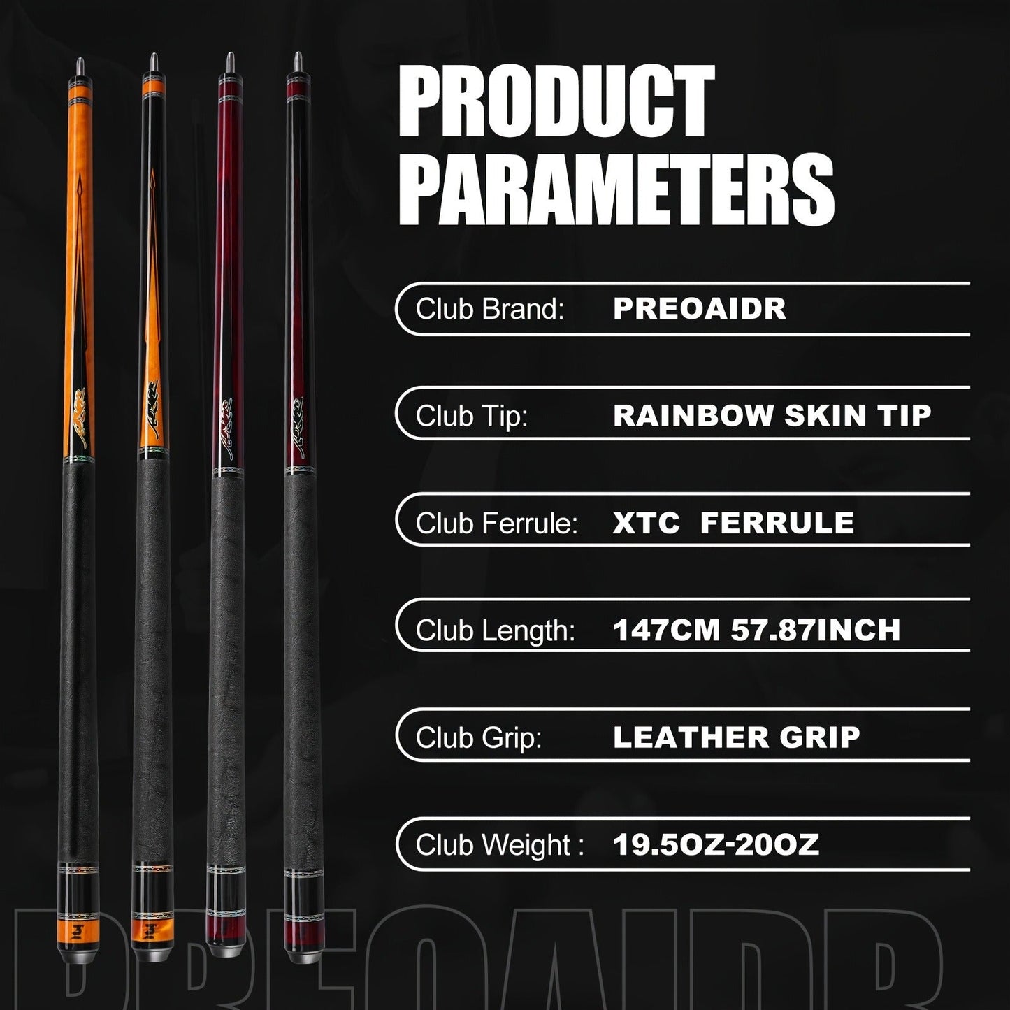 58-Inch Carbon Fiber Pool Cue with 12.5mm Tip, 3/8x8 Joint, Black Wrap and Four SP Graphic Designs