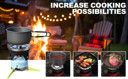 Backpacking Stove Cooking System with Pot Piezo Ignition 1KW Isobutane Burner 1.2L Pot Brackets Included for Garden, Patio and Yard Use