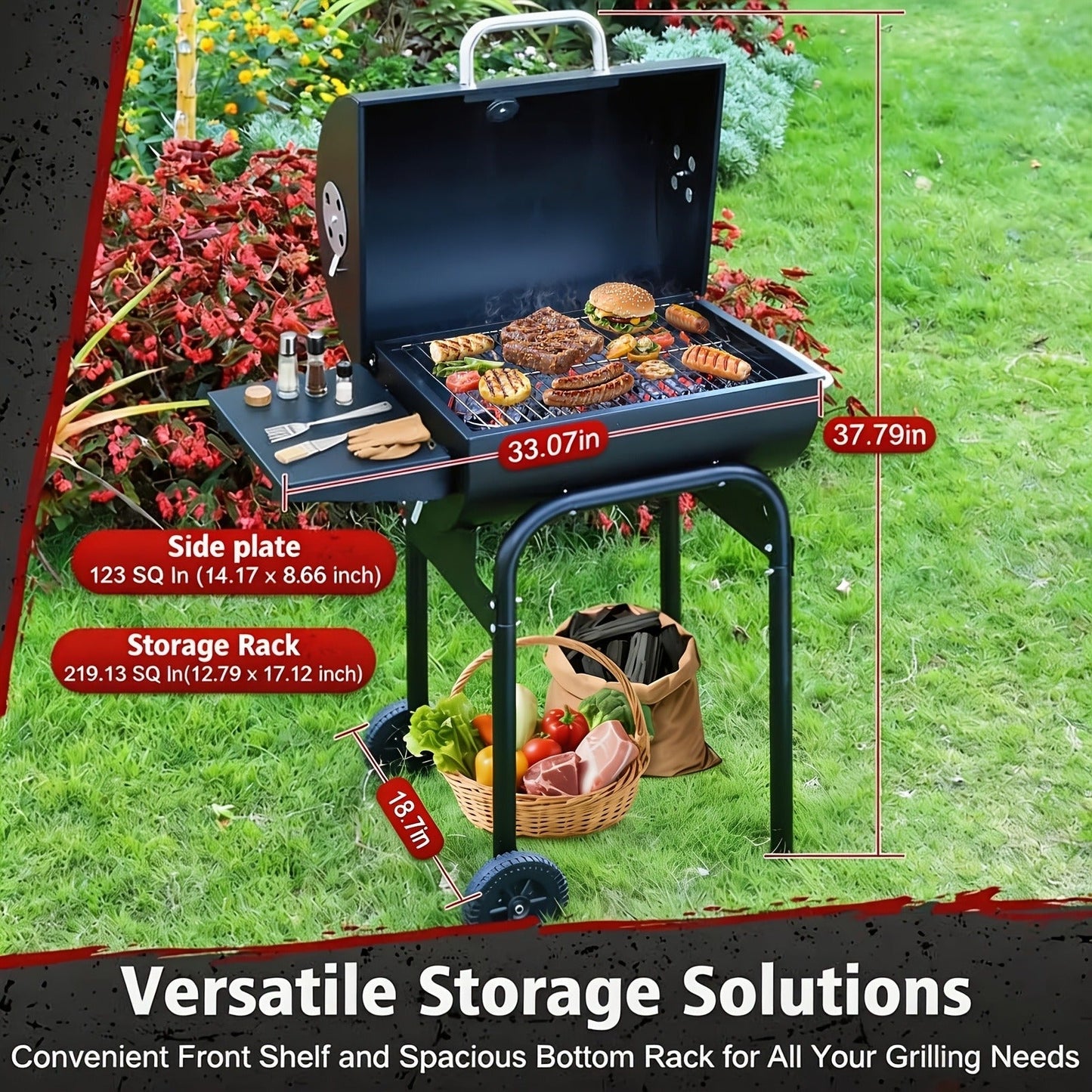 Barrel Charcoal Grill with Offset Smoker, Wheeled Cart, Side Firebox and Two Black Configuration Options