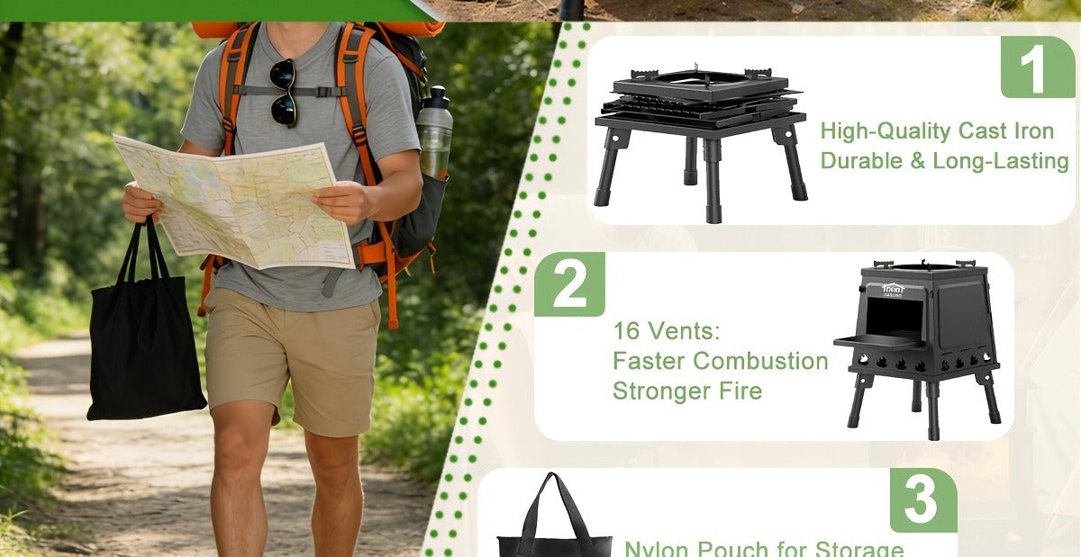 Camping Wood Stove Portable Wood Burning Stove – Outdoor BBQ Rocket Stove for Hiking Picnic Survival Cooking