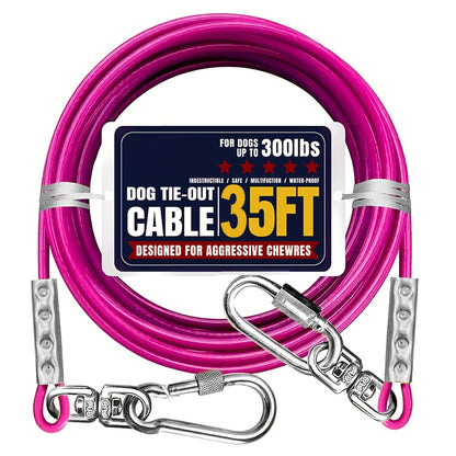 Dog Tie Out Cable for Yard Heavy Duty – Steel Wire Runner Leash with Swivel Hooks, Holds Up to 300 lbs, Anti-Tangle Dog Run Cable