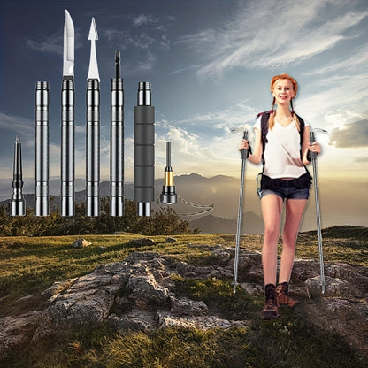 7-in-1 Tactical Hiking Staff – Extendable Foldable Survival Walking Stick with Compass, Fire Starter, Saw Blade, Screwdriver & Pliers