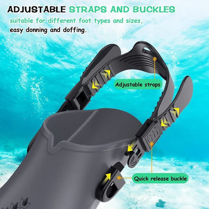 Adjustable Snorkel Diving Fins with Anti-Slip Lace-Up Design – Lightweight PP/TPR Open Heel Fins for Snorkeling Freediving Scuba Diving